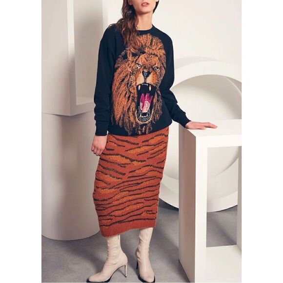 Stella McCartney Animal Intarsia Tiger Slim Fit Pull On Knit Midi Skirt Sz 6 NWT - Picture 5 of 12
